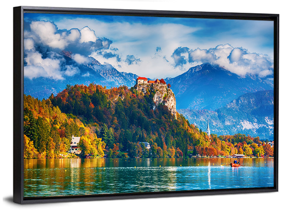 Bled Castle with Rowboat Wall Art