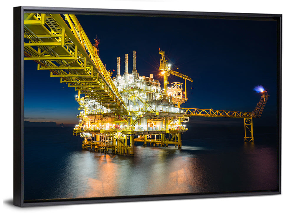 Glowing Offshore Oil Rig Wall Art