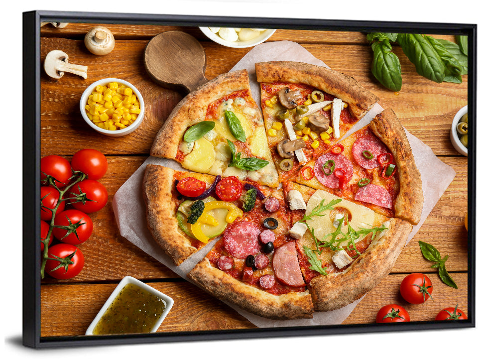 Sliced Pizza on Wooden Board Wall Art