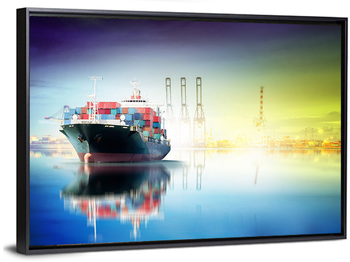 Harbor Cargo Ship with Reflection Wall Art