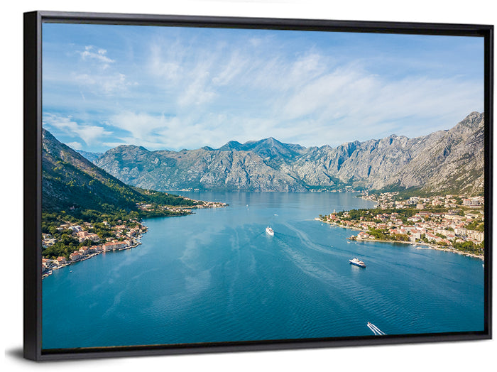 Bay of Kotor Aerial View Wall Art as a framed canvas