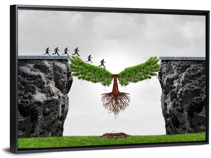 Winged Tree Over Chasm Wall Art as a framed canvas