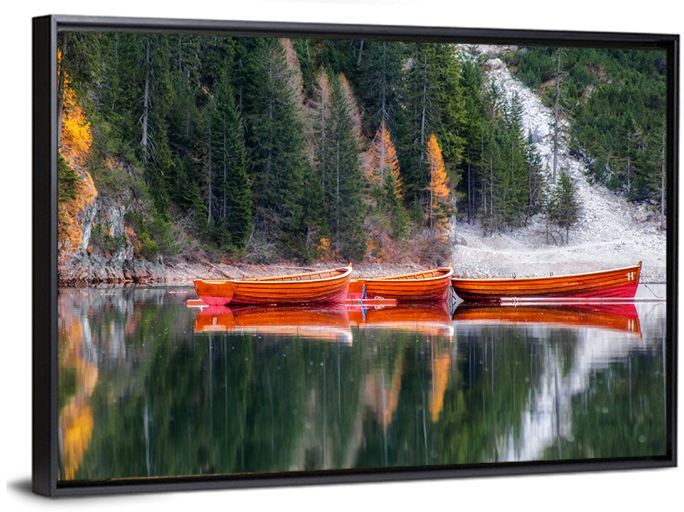 Autumn Rowboats on Mountain Lake Wall Art