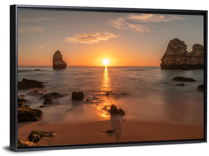 Praia Do Camillo Sunset Wall Art as a framed canvas