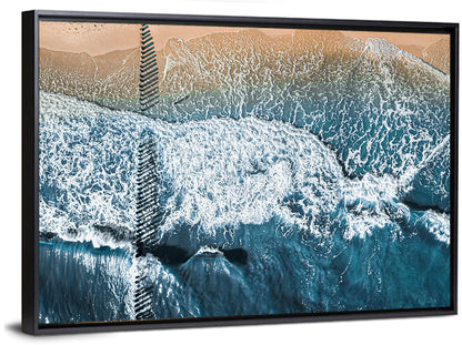 Aerial Pier Pilings Over Surf Wall Art