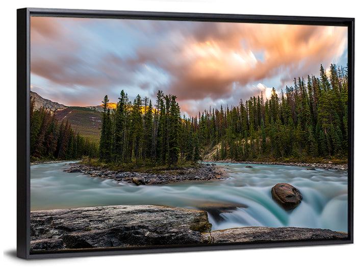 Sunwapta Falls River View Wall Art as a framed canvas
