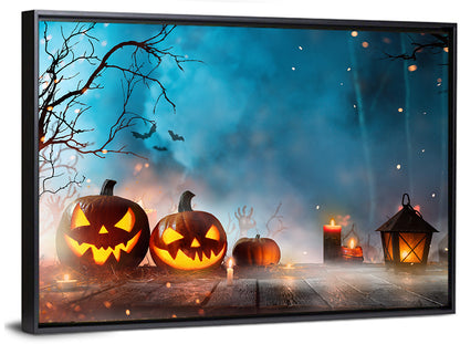 Foggy Halloween Pumpkins Wall Art