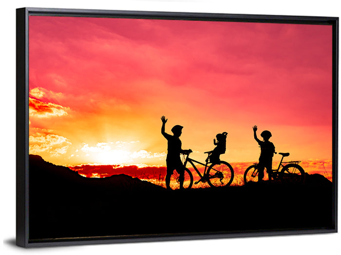 Family Ride at Sunset Wall Art as a framed canvas