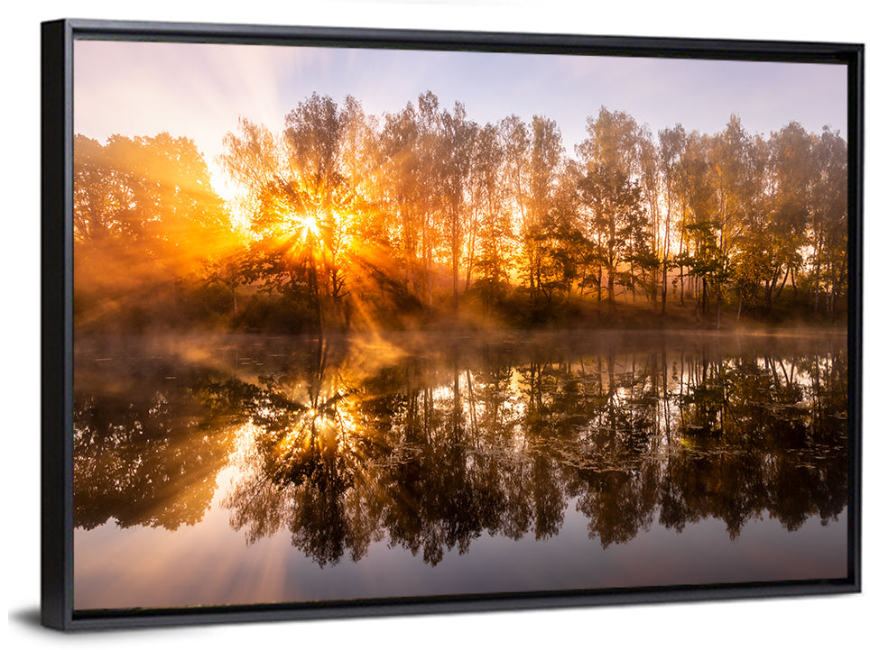 Misty Sunrise Over Pond Wall Art