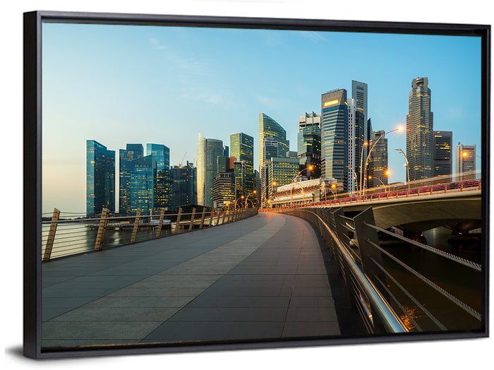 Singapore Business District Skyline Wall Art as a framed canvas