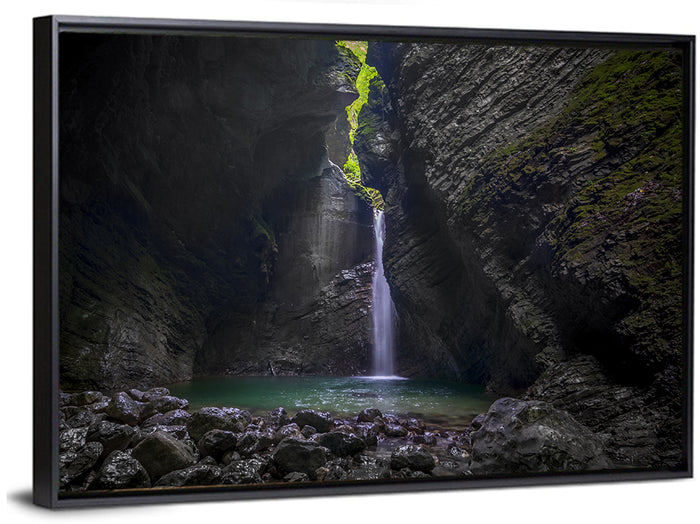 Kozjak Waterfall Wall Art as a framed canvas