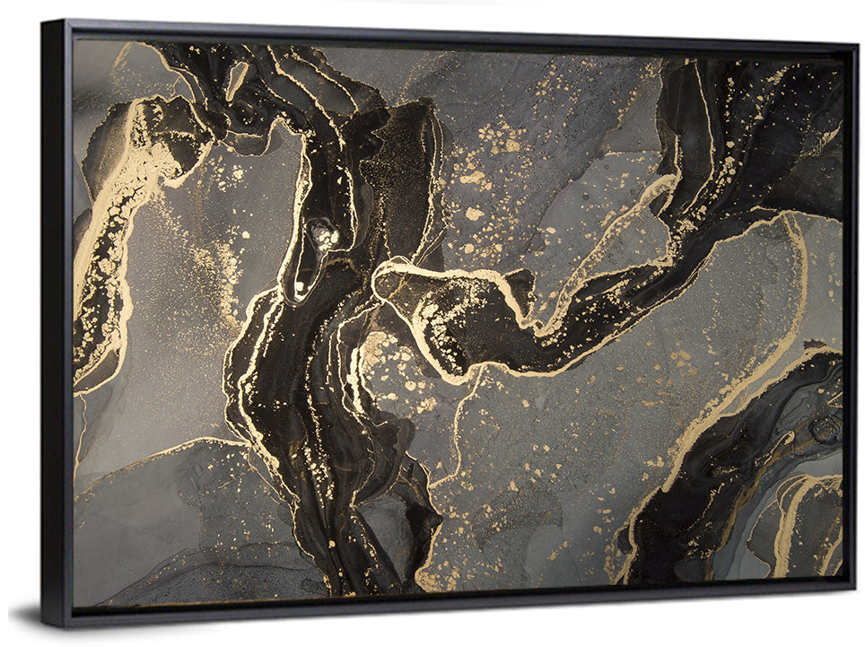 Black and Gold Marbled Abstract Wall Art
