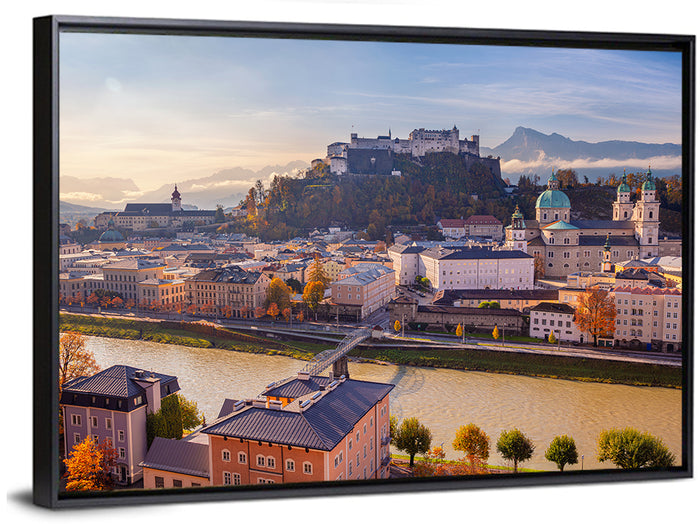Salzburg Skyline at Golden Hour Wall Art as a framed canvas