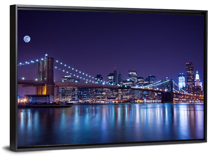 Brooklyn Bridge Moonlit Reflections Wall Art as a framed canvas