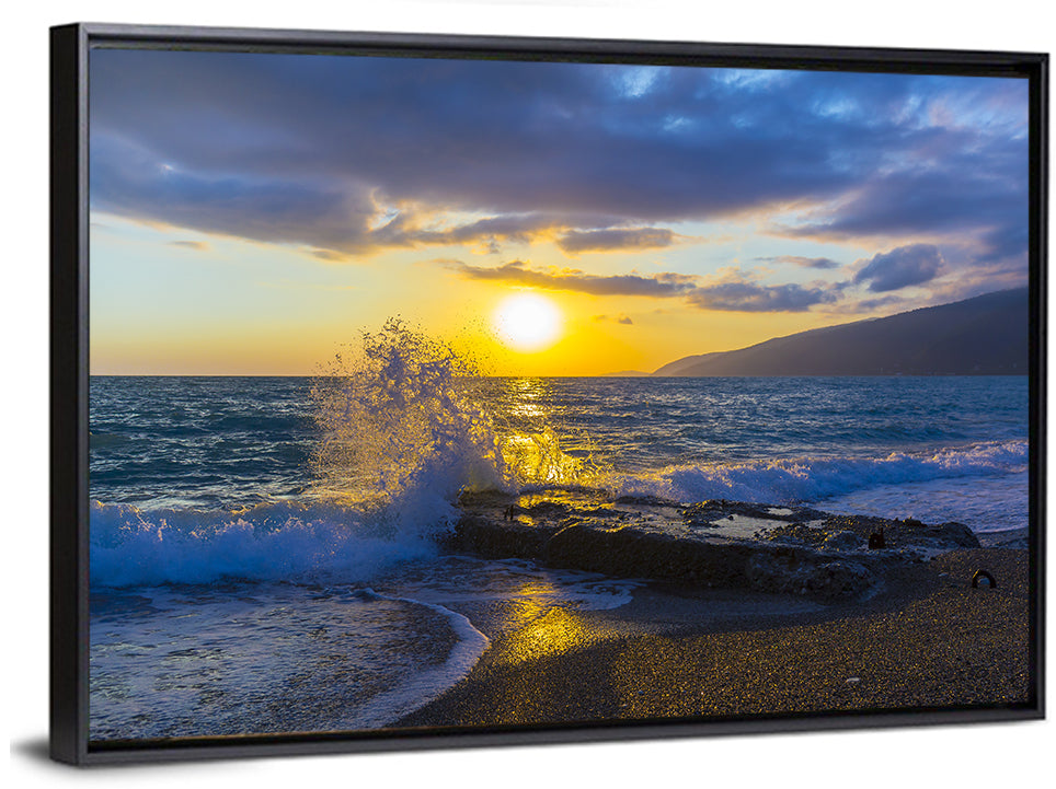 Crashing Wave at Golden Sunset Wall Art