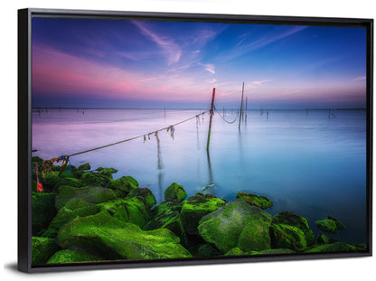 Mossy Coastal Rocks at Dusk Wall Art