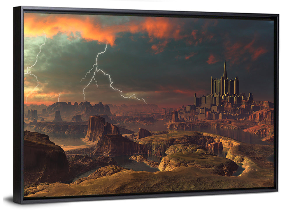 Dusk Storm Over Alien Fortress Wall Art