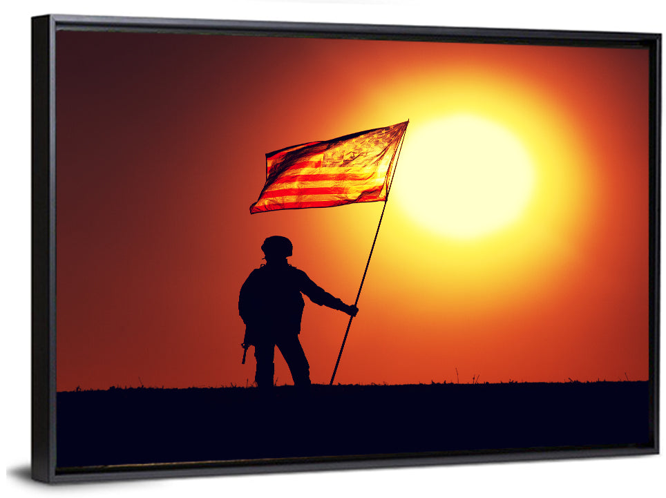 Soldier Silhouette with American Flag Wall Art