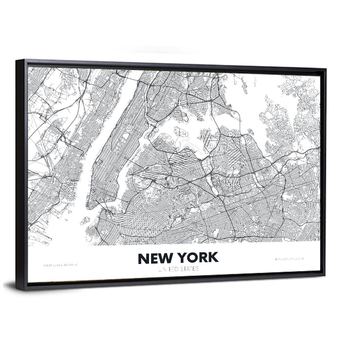 New York Street Grid Map Wall Art as a framed canvas