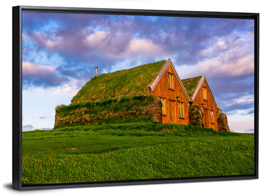 Icelandic Turf Houses at Dusk Wall Art