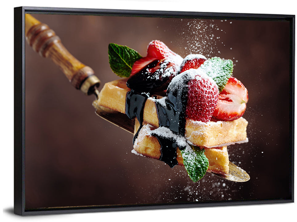 Chocolate Drizzle Waffles with Strawberries Wall Art