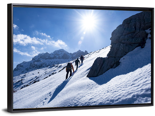 Ascending Mountaineers on Snowy Slope Wall Art