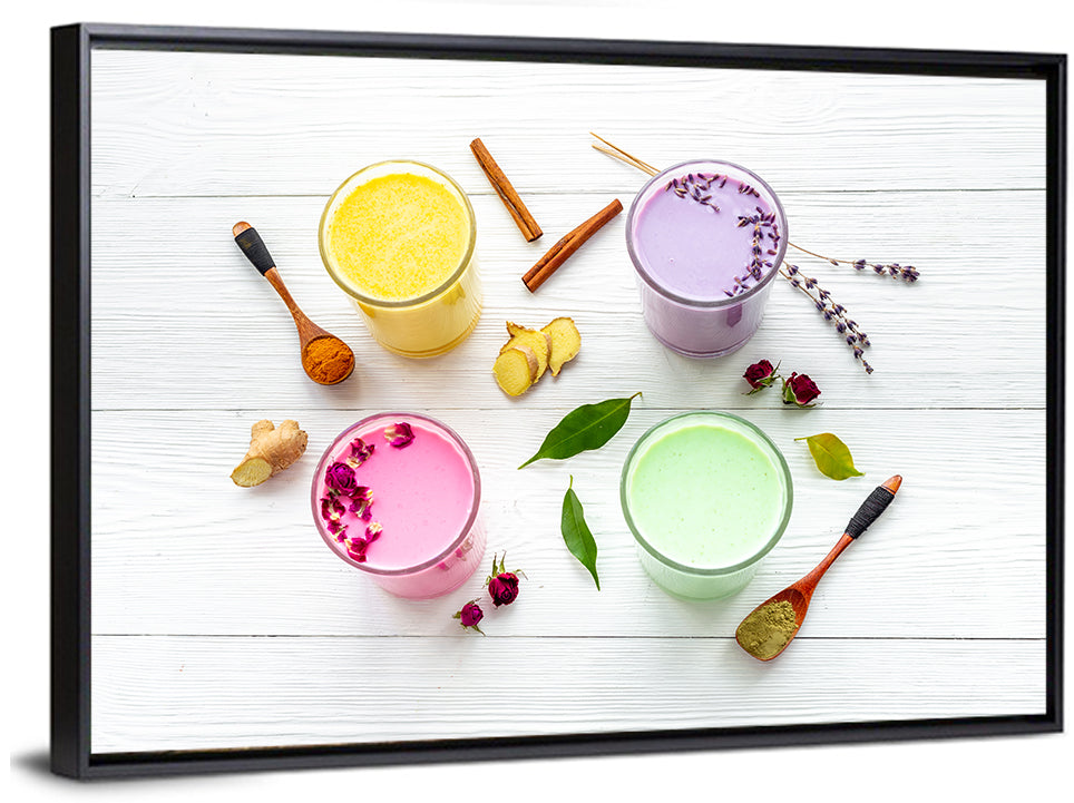Four Lattes with Botanicals Wall Art