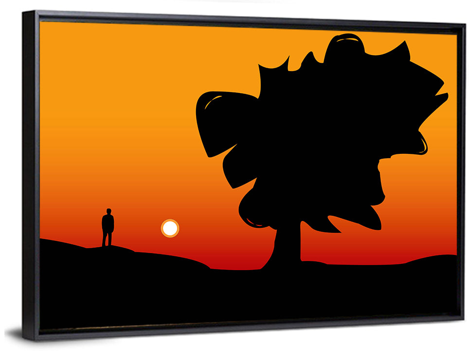 Solitary Sunset Silhouette Wall Art