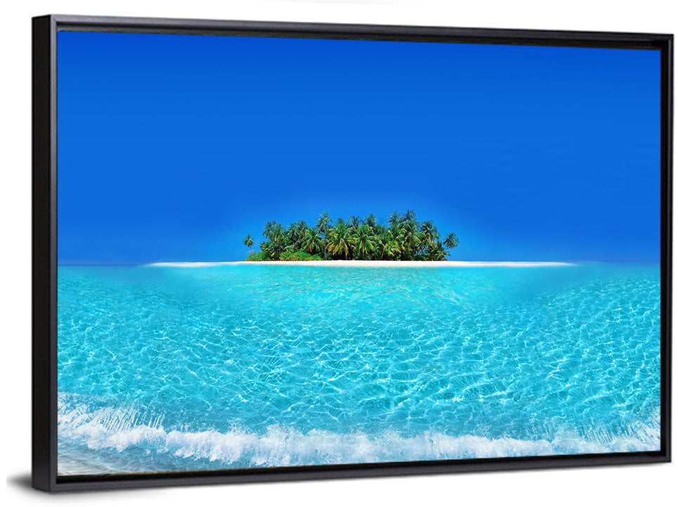 Turquoise Atoll Sandbar with Palm Trees Wall Art