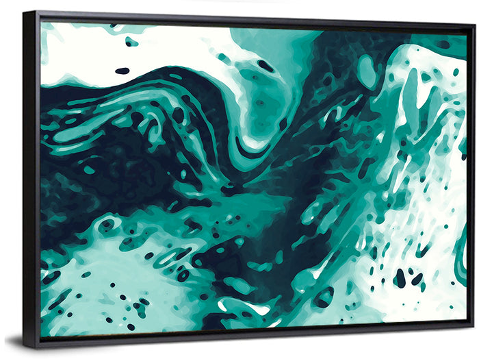 Teal Wave Abstract Wall Art as a framed canvas
