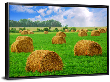Golden Hay Bales in Green Field Wall Art