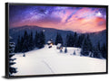 Starry Winter Cabins Under the Milky Way Wall Art