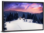 Starry Winter Cabins Under the Milky Way Wall Art