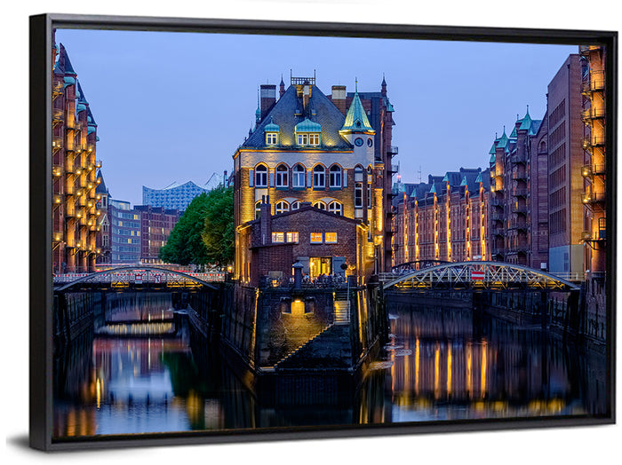 Wasserschloss Blue Hour Reflections Wall Art as a framed canvas
