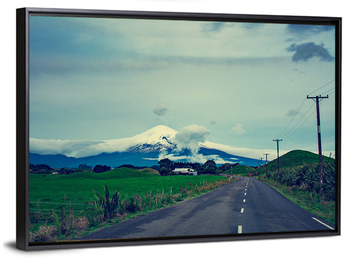 Empty Road to Mount Taranaki Wall Art as a framed canvas