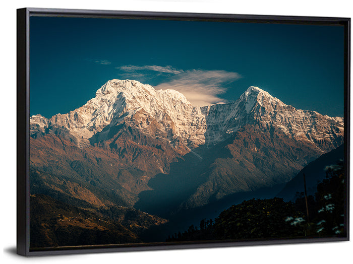 Annapurna South Summit with Wispy Clouds Wall Art as a framed canvas