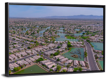 Aerial Desert Suburb with Lakes Wall Art