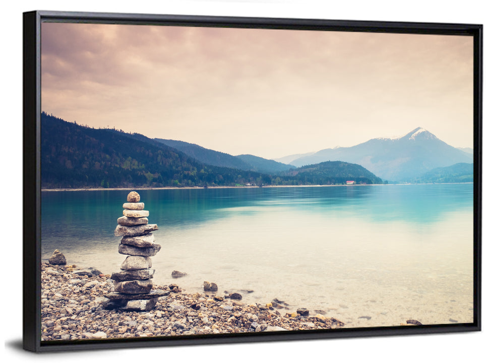 Stone Cairn by a Mountain Lake Wall Art