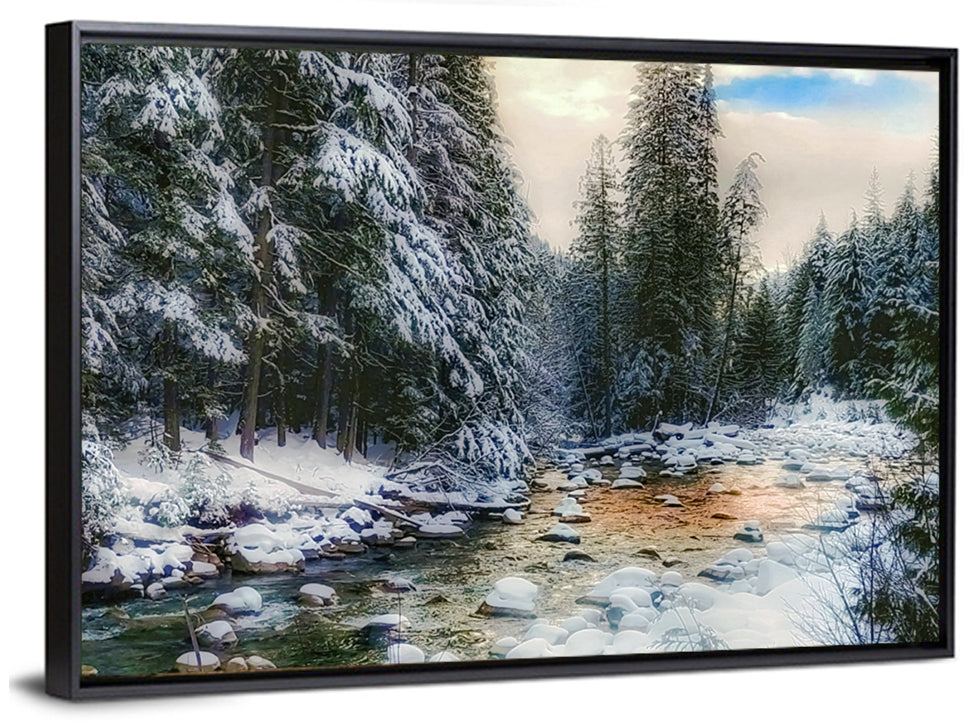 Winter Creek in Snowy Pines Wall Art