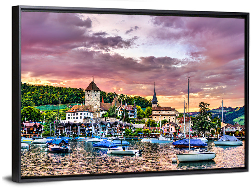 Spiez Castle Harbor Sunset Wall Art