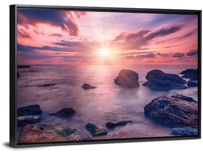 Ethereal Sea Sunrise Wall Art as a framed canvas