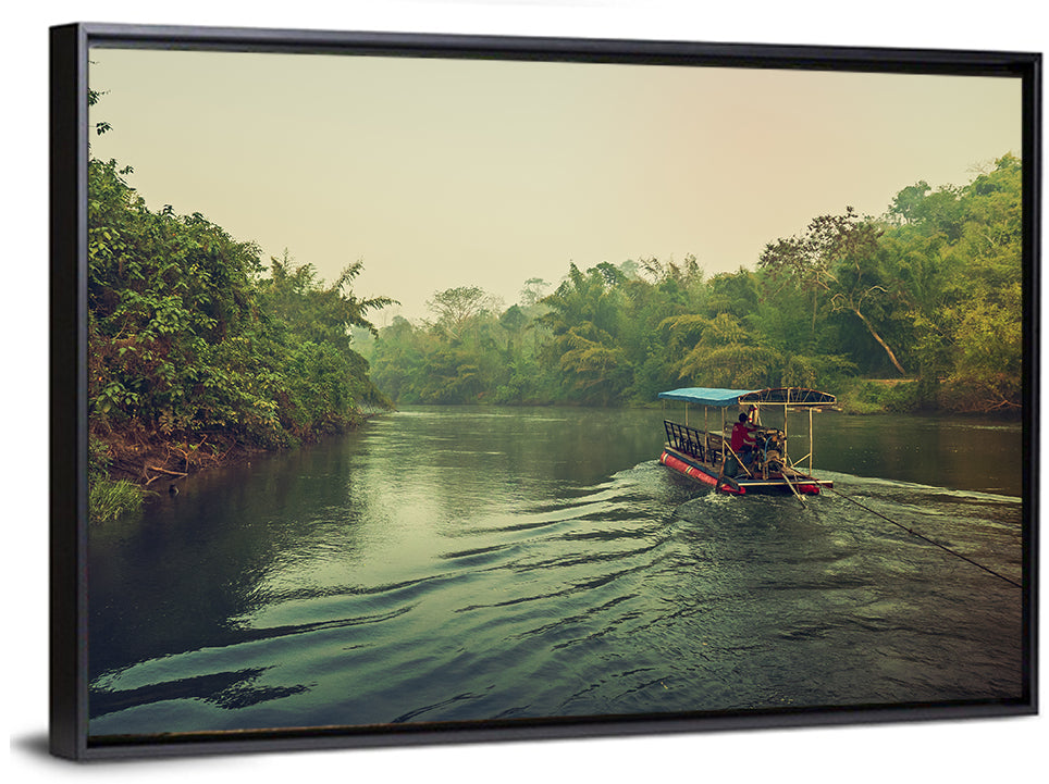 Misty Long-tail Boat on River Kwai Wall Art