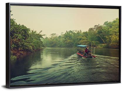 Misty Long-tail Boat on River Kwai Wall Art