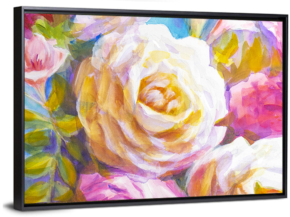 White and Gold Rose Bouquet Wall Art