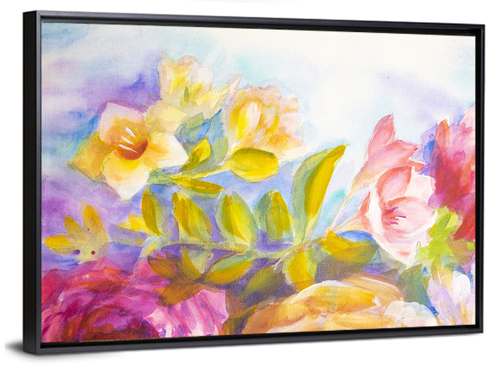 Pink and Yellow Watercolor Blossoms Wall Art