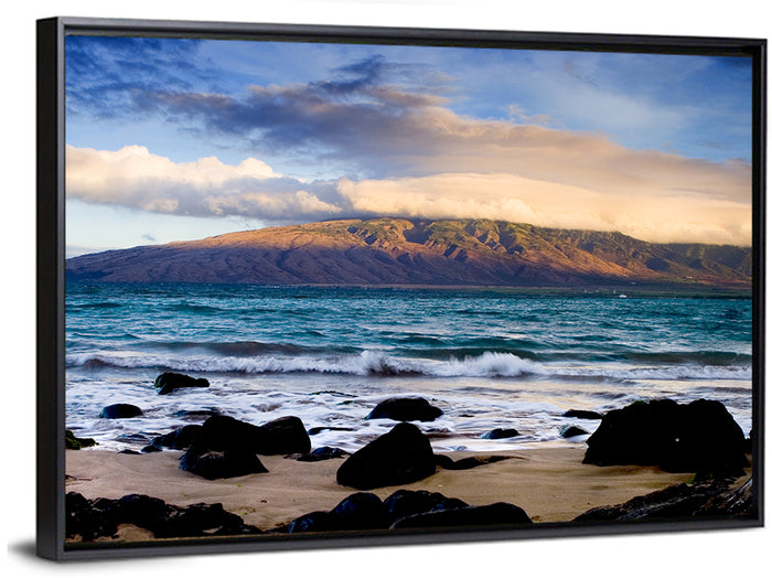 Kihei Golden Coastline Wall Art as a framed canvas