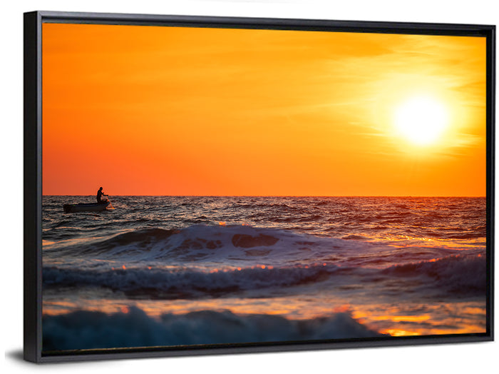 Sunset Fisherman Wall Art as a framed canvas