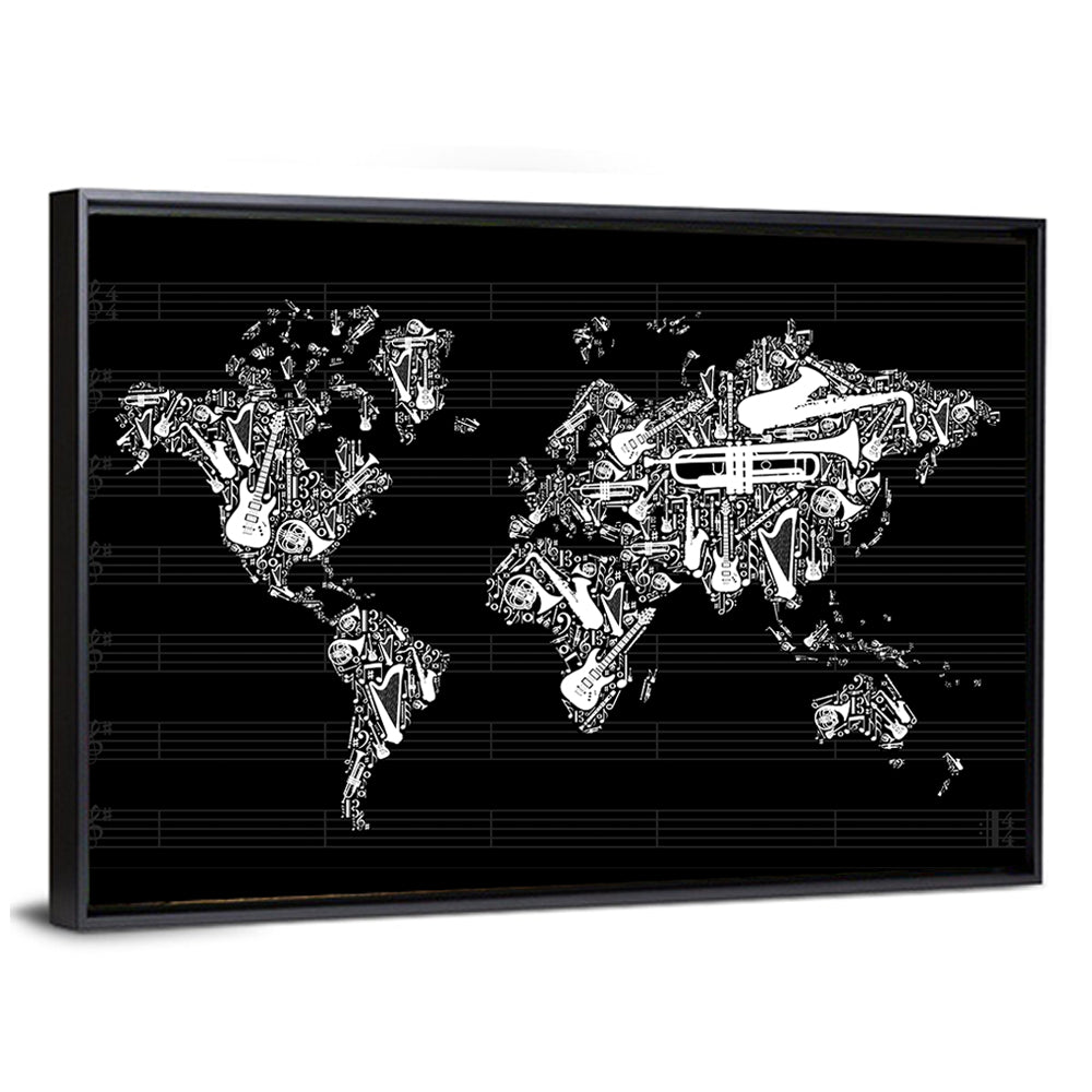 Instrument Silhouette World Map Wall Art