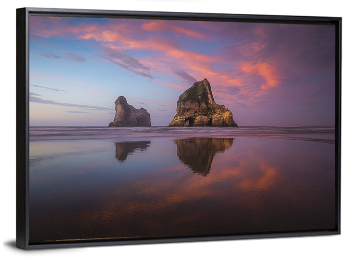 Wharariki Beach Sunrise Wall Art as a framed canvas