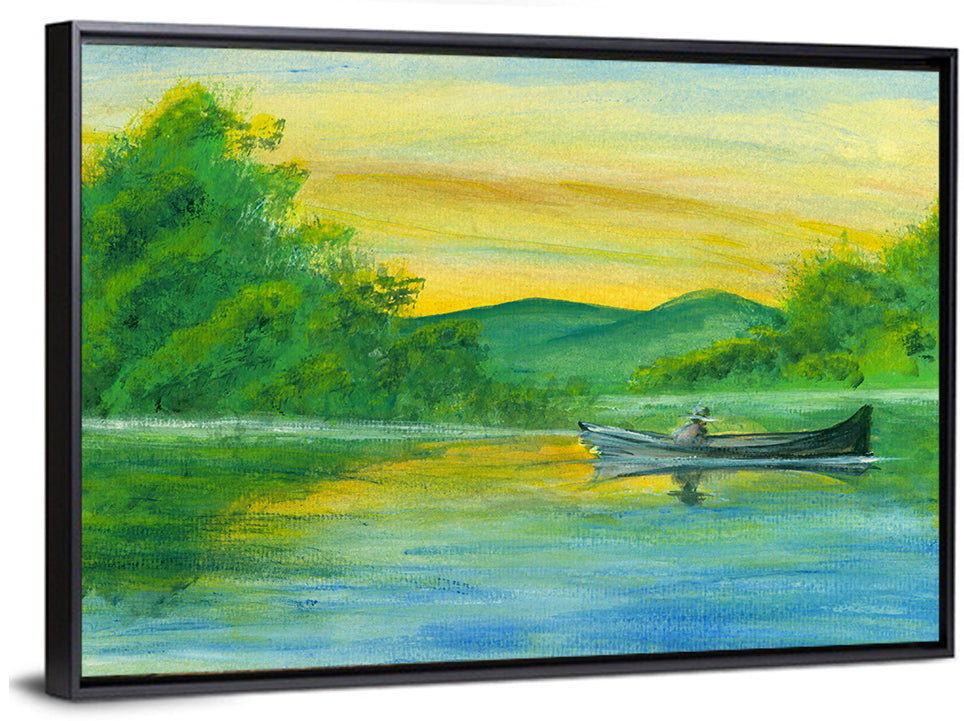 Rowboat on Serene Lake Watercolor Wall Art
